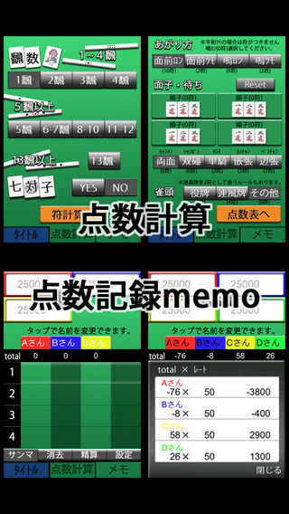 麻雀点数計算＋点数記録memo