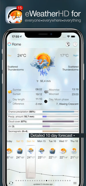 eWeather HD - 天氣、天气预报专业精准、10天預報、24小時天氣資訊、潮汐表、颱風、地震